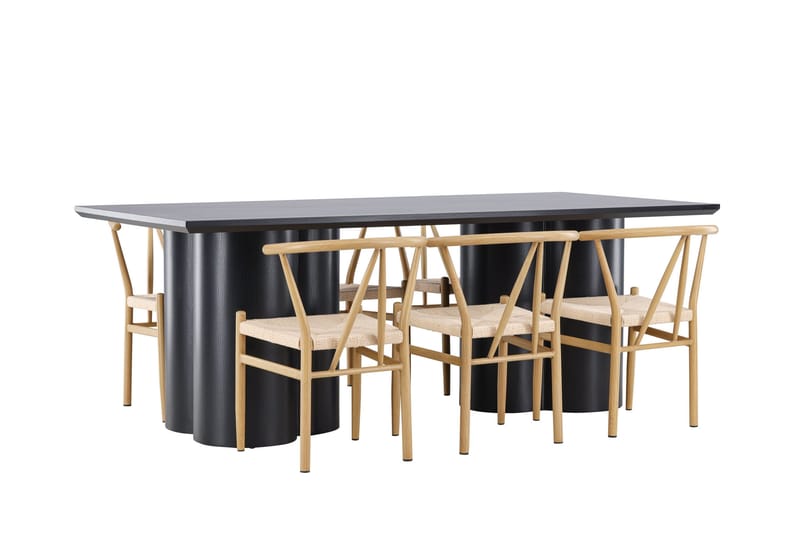 Spisegruppe Venture Home Olivia spisegruppe 210 cm rektangulær med 6 Alfons-stoler Svart/Beige/Brun - Møbler - Bord - Spisegrupper