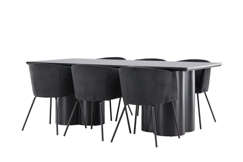 Spisegruppe Venture Home Olivia spisegruppe 210 cm rektangulær med 6 Berit-stoler Svart/Svart/Svart - Møbler - Bord - Spisegrupper