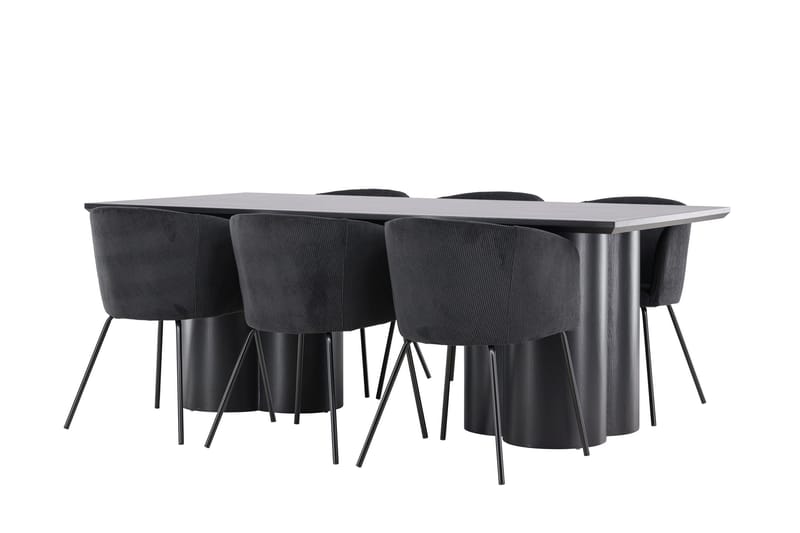 Spisegruppe Venture Home Olivia spisegruppe 210 cm rektangulær med 6 Berit-stoler Svart/Svart/Svart - Møbler - Bord - Spisegrupper
