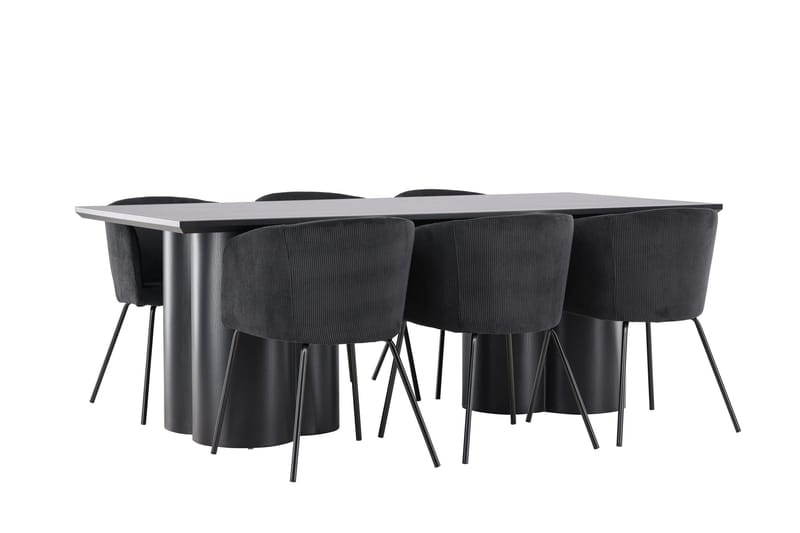 Spisegruppe Venture Home Olivia spisegruppe 210 cm rektangulær med 6 Berit-stoler Svart/Svart/Svart - Møbler - Bord - Spisegrupper