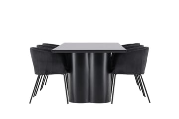 Spisegruppe Venture Home Olivia spisegruppe 210 cm rektangulær med 6 Berit-stoler Svart/Svart/Svart - Møbler - Bord - Spisegrupper
