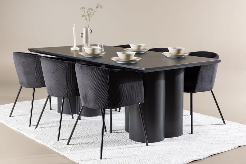 Spisegruppe Venture Home Olivia spisegruppe 210 cm rektangulær med 6 Berit-stoler Svart/Svart/Svart - Møbler - Bord - Spisegrupper