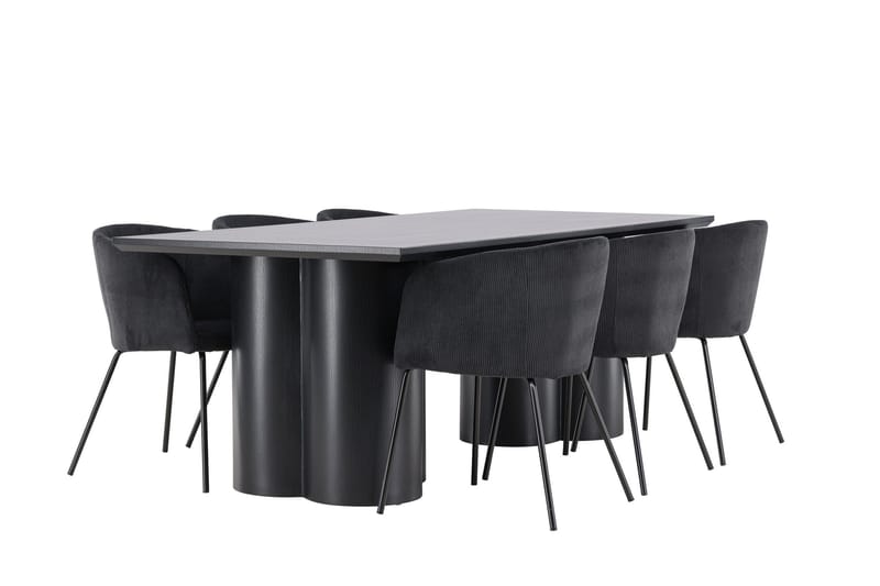 Spisegruppe Venture Home Olivia spisegruppe 210 cm rektangulær med 6 Berit-stoler Svart/Svart/Svart - Møbler - Bord - Spisegrupper