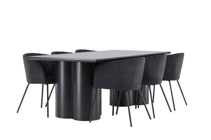 Spisegruppe Venture Home Olivia spisegruppe 210 cm rektangulær med 6 Berit-stoler Svart/Svart/Svart - Møbler - Bord - Spisegrupper