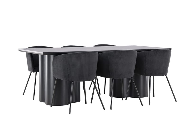 Spisegruppe Venture Home Olivia spisegruppe 210 cm rektangulær med 6 Berit-stoler Svart/Svart/Svart - Møbler - Bord - Spisegrupper