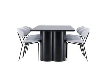 Spisegruppe Venture Home Olivia spisegruppe 210 cm rektangulær med 6 Chico-stoler Svart/Blå/Svart - Møbler - Bord - Spisegrupper