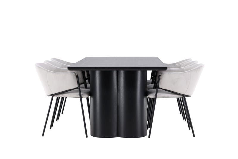 Spisegruppe Venture Home Olivia spisegruppe 210 cm rektangulær med 6 Evelina-stoler Svart/Grå/Svart - Møbler - Bord - Spisegrupper