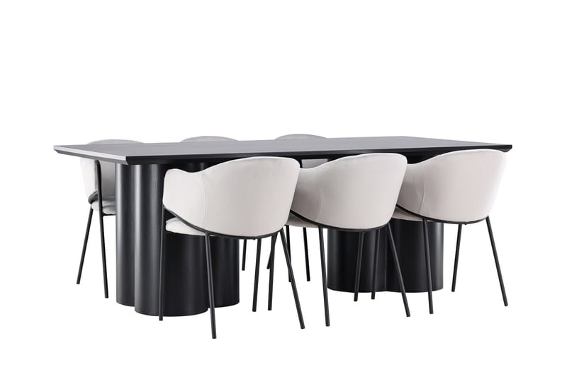 Spisegruppe Venture Home Olivia spisegruppe 210 cm rektangulær med 6 Evelina-stoler Svart/Grå/Svart - Møbler - Bord - Spisegrupper