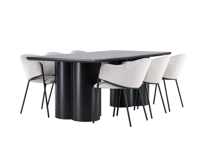 Spisegruppe Venture Home Olivia spisegruppe 210 cm rektangulær med 6 Evelina-stoler Svart/Grå/Svart - Møbler - Bord - Spisegrupper