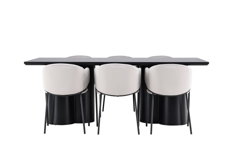Spisegruppe Venture Home Olivia spisegruppe 210 cm rektangulær med 6 Evelina-stoler Svart/Grå/Svart - Møbler - Bord - Spisegrupper