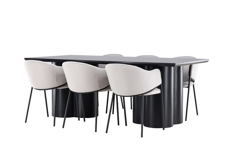 Spisegruppe Venture Home Olivia spisegruppe 210 cm rektangulær med 6 Evelina-stoler Svart/Grå/Svart - Møbler - Bord - Spisegrupper