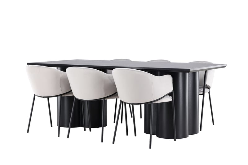 Spisegruppe Venture Home Olivia spisegruppe 210 cm rektangulær med 6 Evelina-stoler Svart/Grå/Svart - Møbler - Bord - Spisegrupper