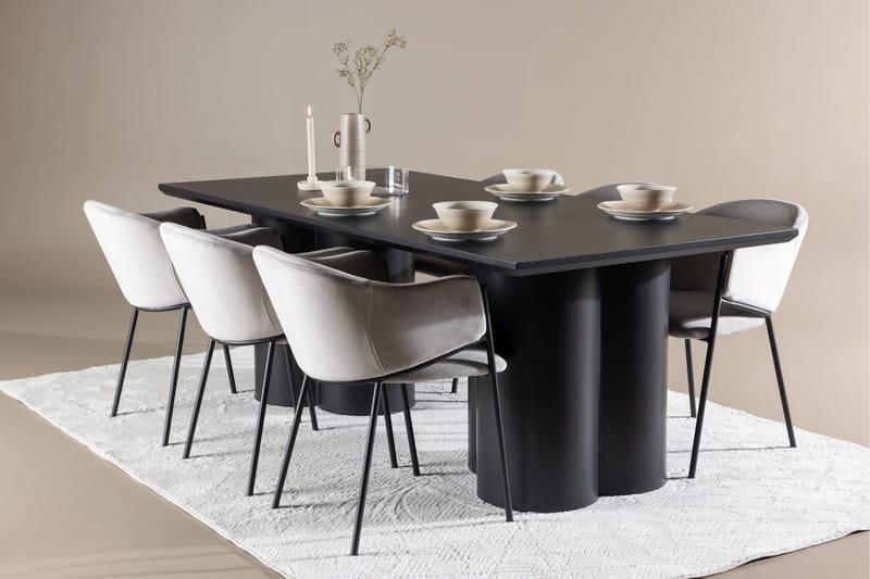 Spisegruppe Venture Home Olivia spisegruppe 210 cm rektangulær med 6 Evelina-stoler Svart/Grå/Svart - Møbler - Bord - Spisegrupper