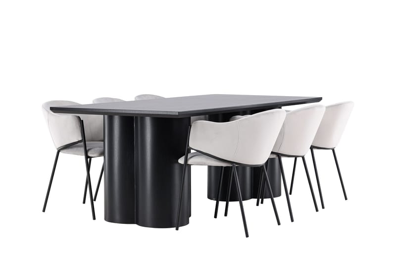 Spisegruppe Venture Home Olivia spisegruppe 210 cm rektangulær med 6 Evelina-stoler Svart/Grå/Svart - Møbler - Bord - Spisegrupper