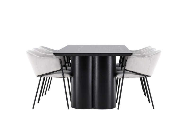 Spisegruppe Venture Home Olivia spisegruppe 210 cm rektangulær med 6 Evelina-stoler Svart/Grå/Svart - Møbler - Bord - Spisegrupper