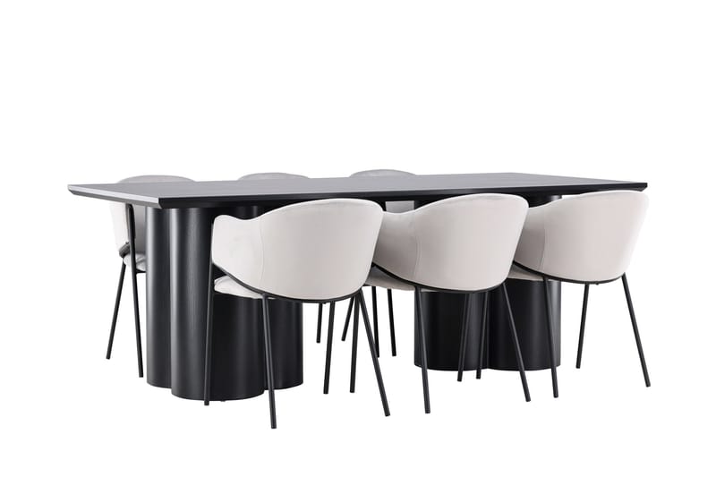 Spisegruppe Venture Home Olivia spisegruppe 210 cm rektangulær med 6 Evelina-stoler Svart/Grå/Svart - Møbler - Bord - Spisegrupper
