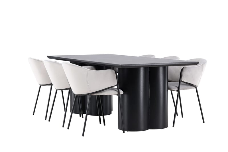 Spisegruppe Venture Home Olivia spisegruppe 210 cm rektangulær med 6 Evelina-stoler Svart/Grå/Svart - Møbler - Bord - Spisegrupper
