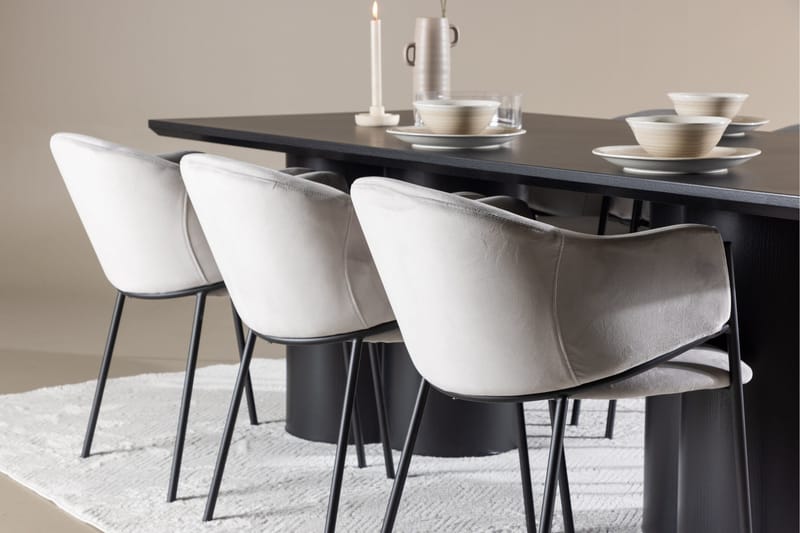 Spisegruppe Venture Home Olivia spisegruppe 210 cm rektangulær med 6 Evelina-stoler Svart/Grå/Svart - Møbler - Bord - Spisegrupper