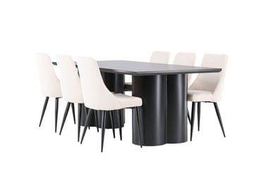 Spisegruppe Venture Home Olivia spisegruppe 210 cm rektangulær med 6 Leone-stoler Svart/Beige/Svart - Møbler - Bord - Spisegrupper