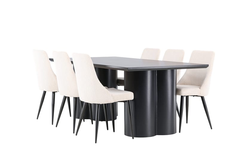Spisegruppe Venture Home Olivia spisegruppe 210 cm rektangulær med 6 Leone-stoler Svart/Beige/Svart - Møbler - Bord - Spisegrupper