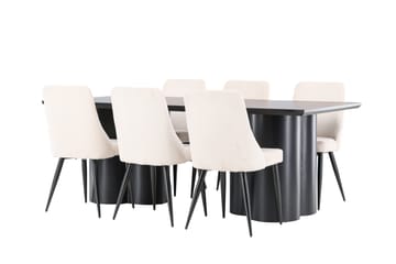 Spisegruppe Venture Home Olivia spisegruppe 210 cm rektangulær med 6 Leone-stoler Svart/Beige/Svart - Møbler - Bord - Spisegrupper