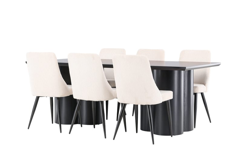 Spisegruppe Venture Home Olivia spisegruppe 210 cm rektangulær med 6 Leone-stoler Svart/Beige/Svart - Møbler - Bord - Spisegrupper