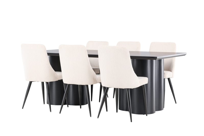 Spisegruppe Venture Home Olivia spisegruppe 210 cm rektangulær med 6 Leone-stoler Svart/Beige/Svart - Møbler - Bord - Spisegrupper