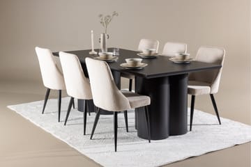 Spisegruppe Venture Home Olivia spisegruppe 210 cm rektangulær med 6 Leone-stoler Svart/Beige/Svart - Møbler - Bord - Spisegrupper