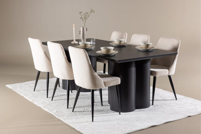 Spisegruppe Venture Home Olivia spisegruppe 210 cm rektangulær med 6 Leone-stoler Svart/Beige/Svart - Møbler - Bord - Spisegrupper