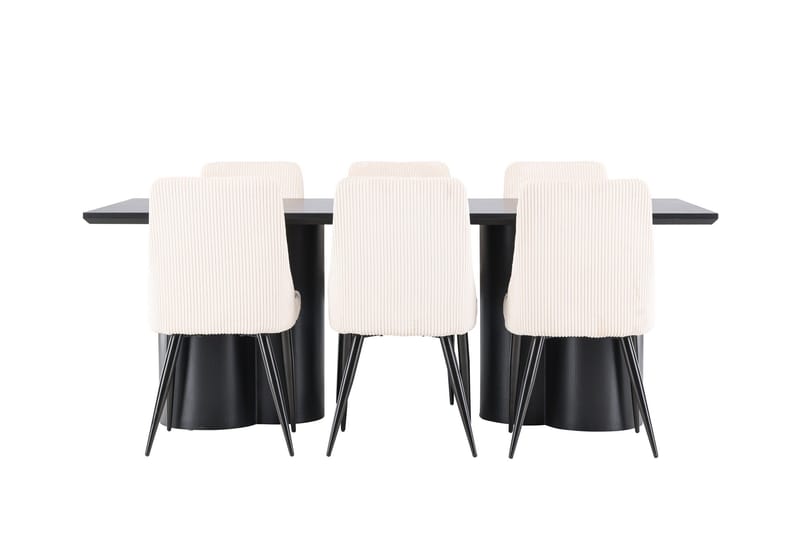 Spisegruppe Venture Home Olivia spisegruppe 210 cm rektangulær med 6 Leone-stoler Svart/Beige/Svart - Møbler - Bord - Spisegrupper
