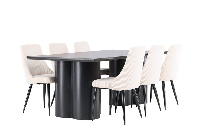Spisegruppe Venture Home Olivia spisegruppe 210 cm rektangulær med 6 Leone-stoler Svart/Beige/Svart - Møbler - Bord - Spisegrupper