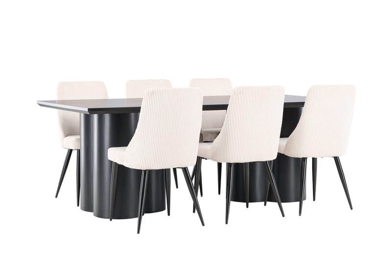 Spisegruppe Venture Home Olivia spisegruppe 210 cm rektangulær med 6 Leone-stoler Svart/Beige/Svart - Møbler - Bord - Spisegrupper