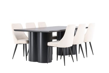 Spisegruppe Venture Home Olivia spisegruppe 210 cm rektangulær med 6 Leone-stoler Svart/Beige/Svart - Møbler - Bord - Spisegrupper