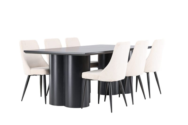 Spisegruppe Venture Home Olivia spisegruppe 210 cm rektangulær med 6 Leone-stoler Svart/Beige/Svart - Møbler - Bord - Spisegrupper