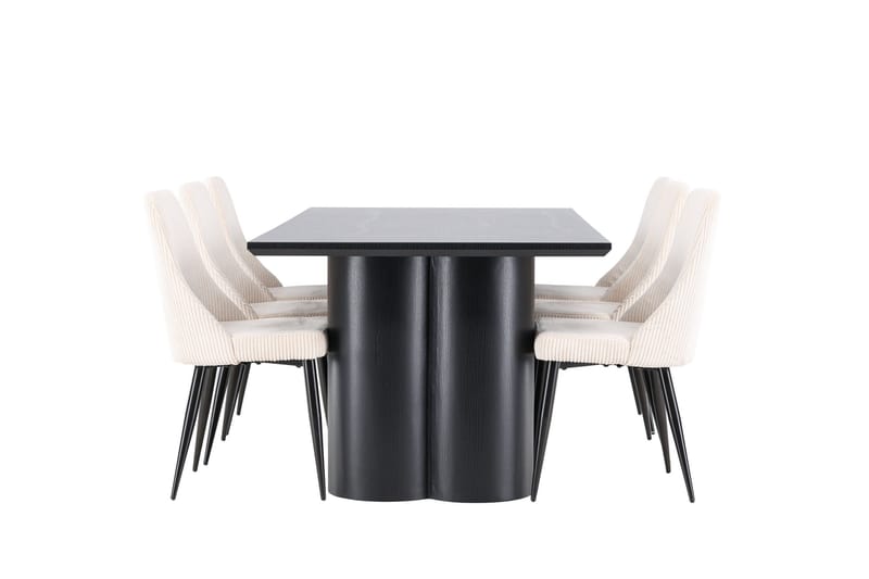 Spisegruppe Venture Home Olivia spisegruppe 210 cm rektangulær med 6 Leone-stoler Svart/Beige/Svart - Møbler - Bord - Spisegrupper