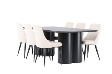 Spisegruppe Venture Home Olivia spisegruppe 210 cm rektangulær med 6 Leone-stoler Svart/Beige/Svart - Møbler - Bord - Spisegrupper