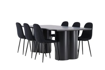 Spisegruppe Venture Home Olivia spisegruppe 210 cm rektangulær med 6 Polar-stoler Svart/Svart/Svart - Møbler - Bord - Spisegrupper