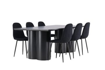 Spisegruppe Venture Home Olivia spisegruppe 210 cm rektangulær med 6 Polar-stoler Svart/Svart/Svart - Møbler - Bord - Spisegrupper