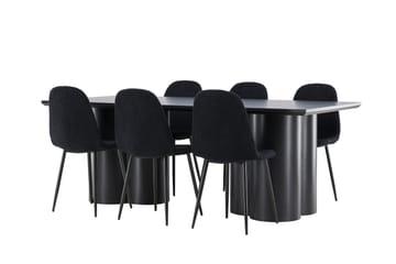 Spisegruppe Venture Home Olivia spisegruppe 210 cm rektangulær med 6 Polar-stoler Svart/Svart/Svart - Møbler - Bord - Spisegrupper