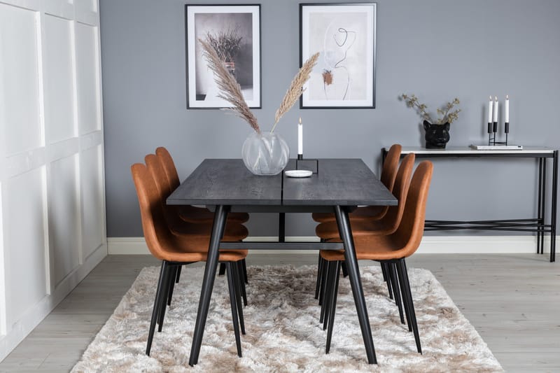 Spisegruppe Venture Home Sleek spisegruppe uttrekkbar 195 cm rektangulær med 6 Polar-stoler Svart/Brun - Møbler - Bord - Spisegrupper