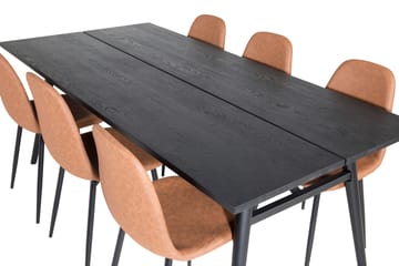 Spisegruppe Venture Home Sleek spisegruppe uttrekkbar 195 cm rektangulær med 6 Polar-stoler Svart/Brun - Møbler - Bord - Spisegrupper