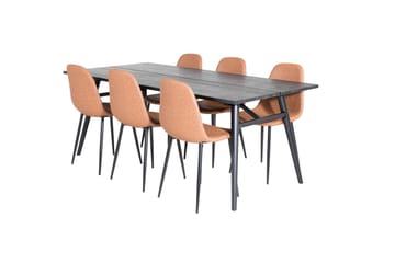 Spisegruppe Venture Home Sleek spisegruppe uttrekkbar 195 cm rektangulær med 6 Polar-stoler Svart/Brun - Møbler - Bord - Spisegrupper