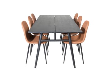 Spisegruppe Venture Home Sleek spisegruppe uttrekkbar 195 cm rektangulær med 6 Polar-stoler Svart/Brun - Møbler - Bord - Spisegrupper