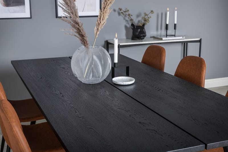 Spisegruppe Venture Home Sleek spisegruppe uttrekkbar 195 cm rektangulær med 6 Polar-stoler Svart/Brun - Møbler - Bord - Spisegrupper
