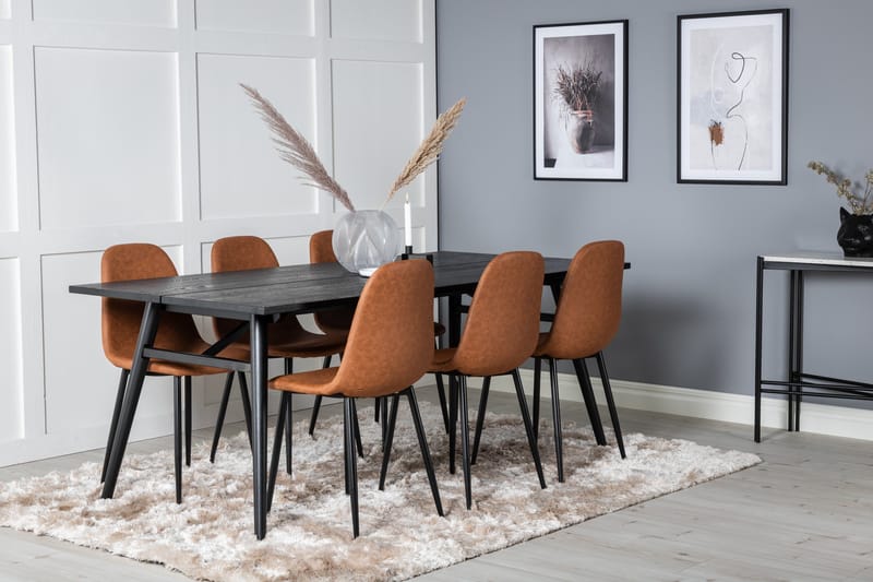Spisegruppe Venture Home Sleek spisegruppe uttrekkbar 195 cm rektangulær med 6 Polar-stoler Svart/Brun - Møbler - Bord - Spisegrupper