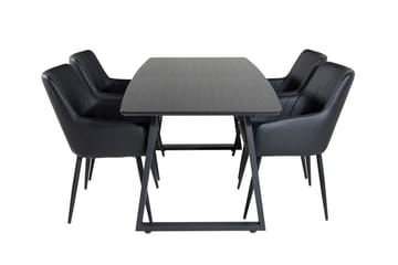Spisegruppe Venture Home Zarzosa uttrekkbar spisegruppe 160 cm rektangulær med 4 Caspien-stoler Svart - Møbler - Bord - Spisegrupper