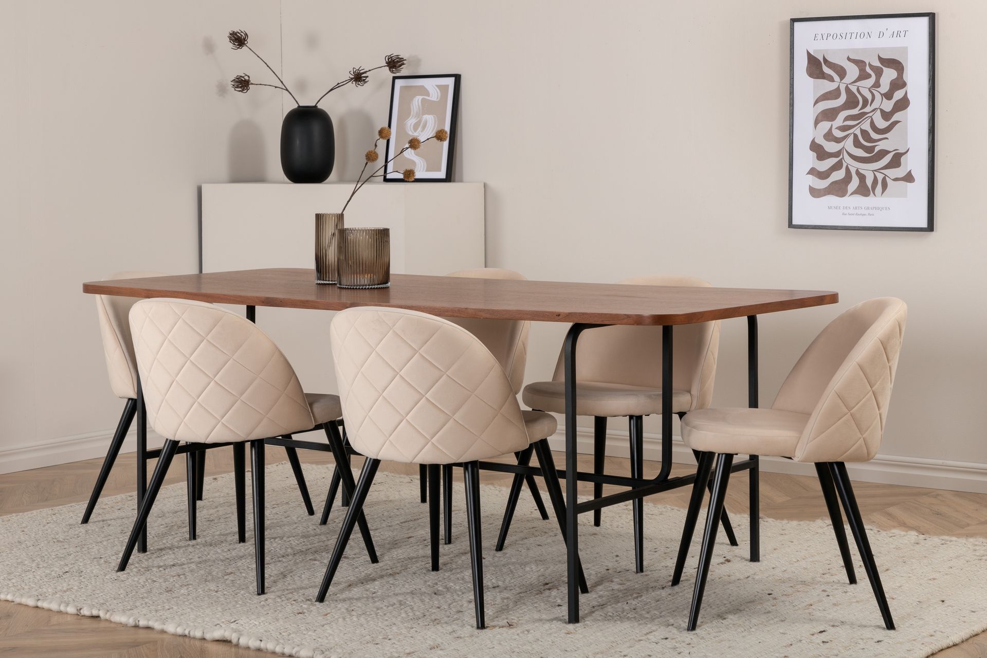 Uno Spisebord med 6stk Velvet Spisestol - Møbler - Bord - Spisegrupper