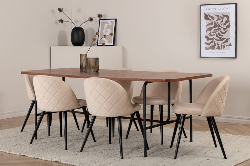Uno Spisebord med 6stk Velvet Spisestol - Møbler - Bord - Spisegrupper