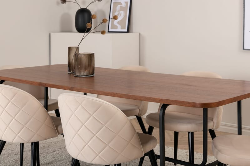 Uno Spisebord med 6stk Velvet Spisestol - Møbler - Bord - Spisegrupper