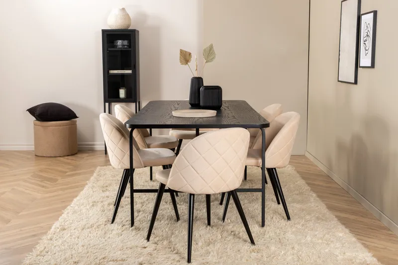 Uno Spisebord med 6stk Velvet Spisestol - Møbler - Bord - Spisegrupper